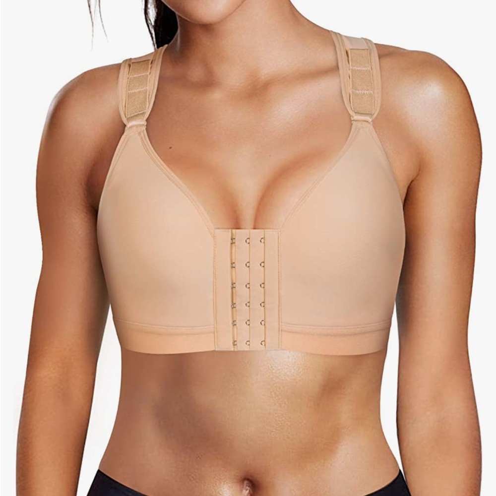Wonderience Post-Surgical Bra Wide Adjustable Straps with Front Closure Wirefree